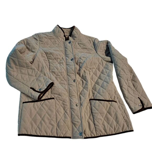 Braeton Women's‎ Quilted Jacket Contrast Binding Band Collar Tan - Picture 1 of 11